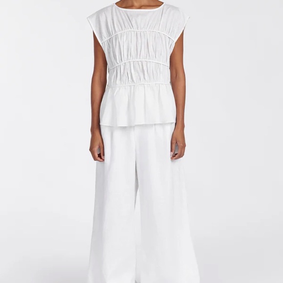 DISSH- FLYNN WHITE LINEN BLEND TIERED TOP - Picture 3 of 5